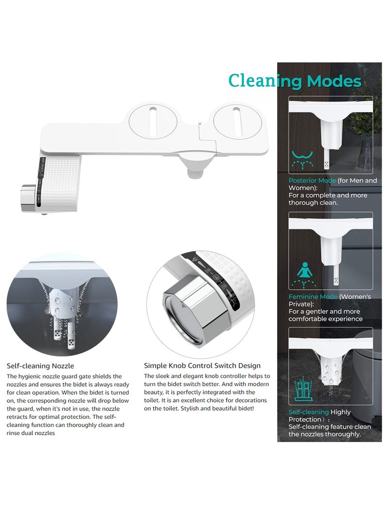 Bidet Attachment for Toilet Ultra-Slim Bidets for Existing Toilets, Non-Electric Bidet Toilet Seat Self-Cleaning Retractable Nozzles Badays for Toilets, Quick & Easy Installation Bedets - Image 4