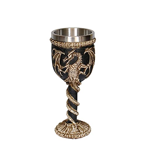 OTARTU Stainless Steel Medieval Dragon Chalice Goblet Gothic Dragon Skeleton Ossuary Wine Cups 7oz