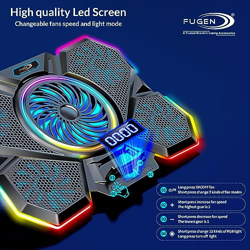Fugen RGB Laptop Gaming Cooling pad Compatible for HP, Asus, Lenovo, Dell, Acer, MSI Laptops with12 RGB Light,LED Screen,2 USB Ports,Support Upto 17" inch Laptop - Image 3