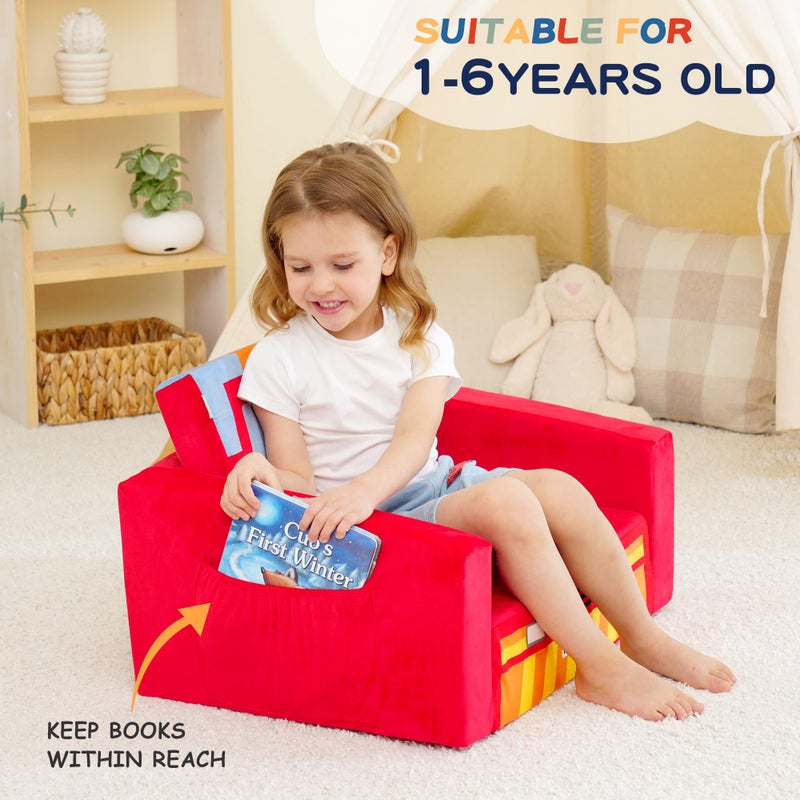 MallBest Kids Sofas Children's Sofa Bed Baby's Upholstered Couch Sleepover Chair Flipout Open Recliner(Red/Fire Truck) - Image 4