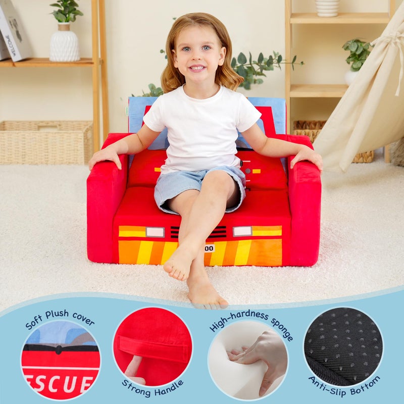 MallBest Kids Sofas Children's Sofa Bed Baby's Upholstered Couch Sleepover Chair Flipout Open Recliner(Red/Fire Truck) - Image 5