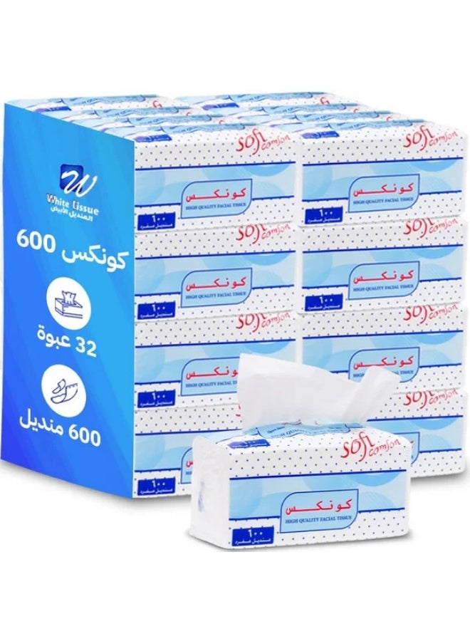 Tissue Pack, 32 Packs, 600 Tissues Each