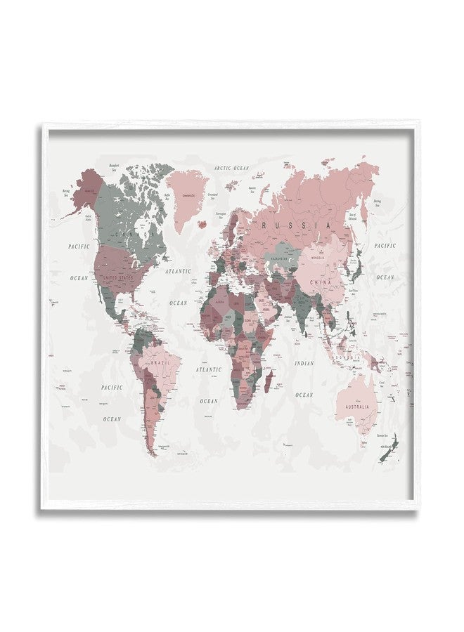 Stupell Industries World Map Patterned Waters Monochromatic Pink Regions - Image 1