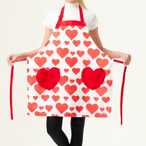 Love Potato Adjustable hearts Kitchen Apron Chef Cooking with Pockets for Women Girls, Red - Image 5
