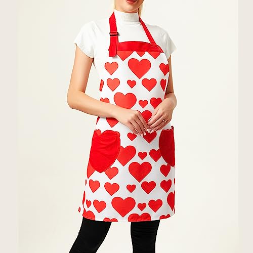 Love Potato Adjustable hearts Kitchen Apron Chef Cooking with Pockets for Women Girls, Red - Image 4