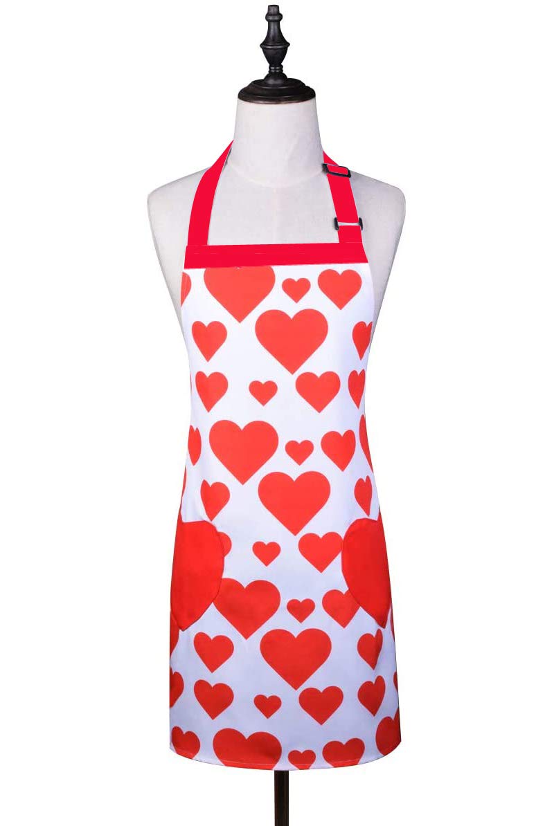 Love Potato Adjustable hearts Kitchen Apron Chef Cooking with Pockets for Women Girls, Red - Image 1