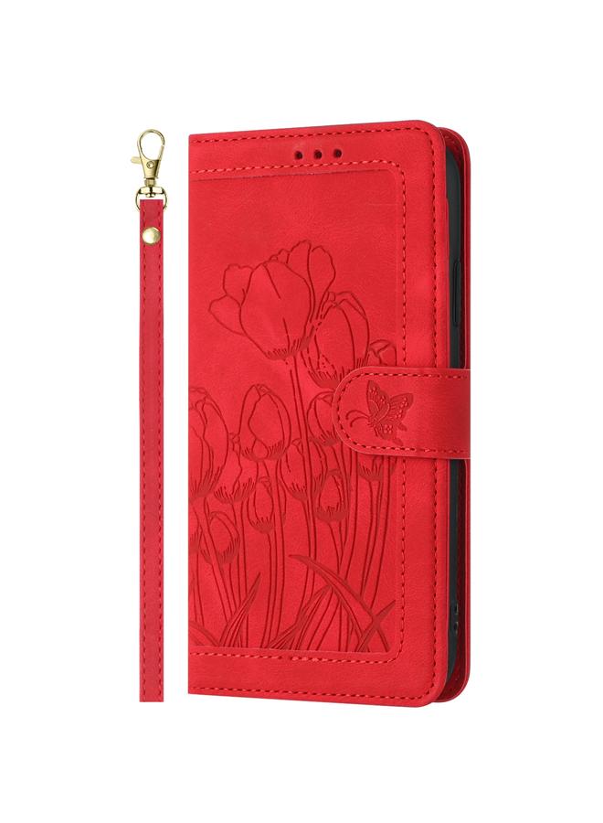 The Bros Phone Case For Google Pixel 9 / 9 Pro Tulips Embossed Leather Phone Phone Case with Lanyard - Image 2