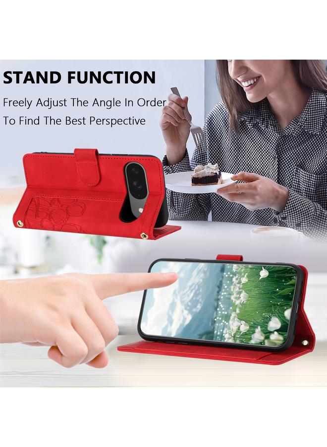 The Bros Phone Case For Google Pixel 9 / 9 Pro Tulips Embossed Leather Phone Phone Case with Lanyard - Image 5