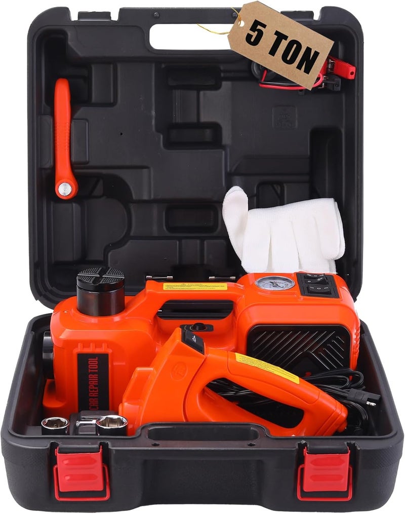 ROGTZ Electric Hydraulic Car Jack Kit with Impact Wrench and Tire Inflator Pump, 5 Ton 12V Hydraulic Jack for SUV Sedans Tire Change with LED Light - Image 1