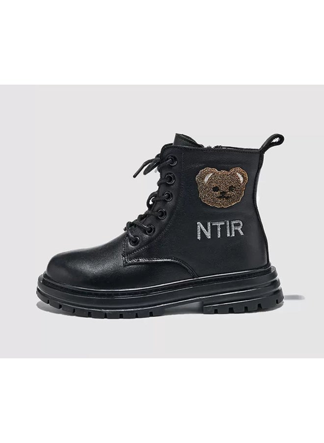 Customized Mid-high-top Leather Boots For Middle-aged And Older Children In Autumn And Winter, Warm And Non-slip Fashionable Martin Leather Shoes For Men And Women Aged 4-13 Years Old