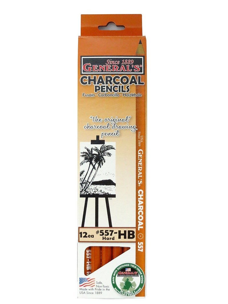 GENERAL'S 11000734 Charcoal Pencils, Black, HB12 Pieces - Image 1