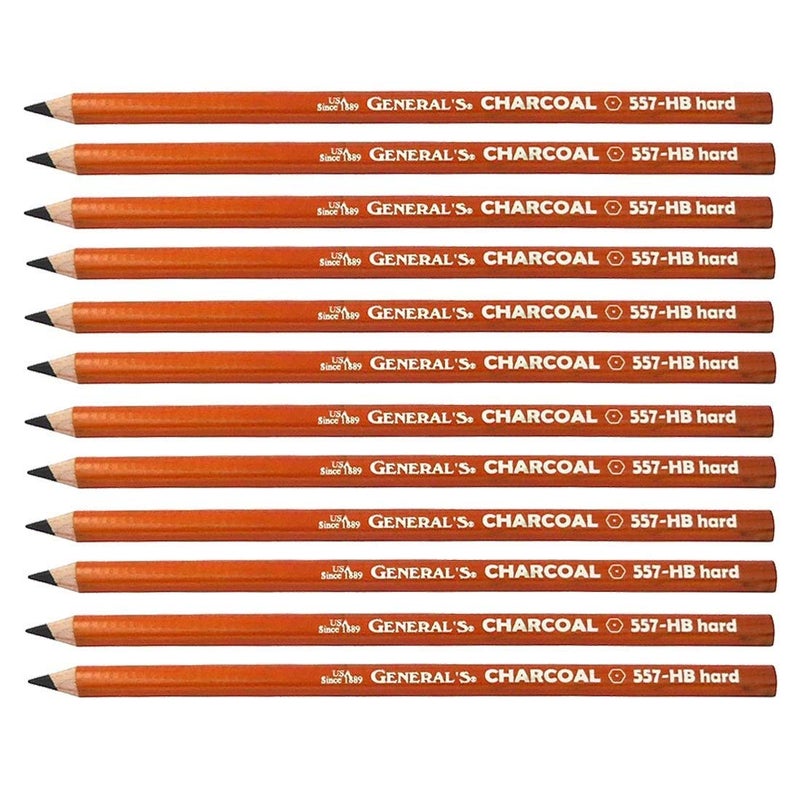 GENERAL'S 11000734 Charcoal Pencils, Black, HB12 Pieces - Image 3