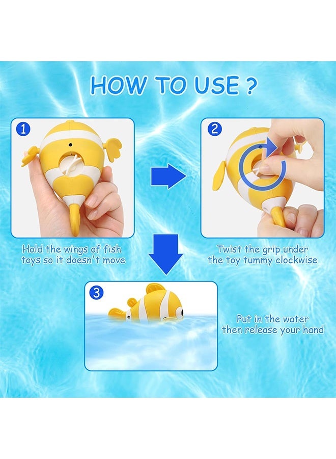 JOUDIYA 3PCS Baby Bath Toys, Wind-Up Paddling Pool Toys for 1-3 Year Olds, Floating Swimming Clownfish, Clockwork Water Toys Game for Kids, Toddler Girls and Boys, Bath Time Shower Gifts Blue Yello Pink - Image 4