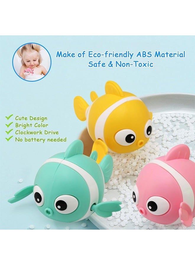 JOUDIYA 3PCS Baby Bath Toys, Wind-Up Paddling Pool Toys for 1-3 Year Olds, Floating Swimming Clownfish, Clockwork Water Toys Game for Kids, Toddler Girls and Boys, Bath Time Shower Gifts Blue Yello Pink - Image 3