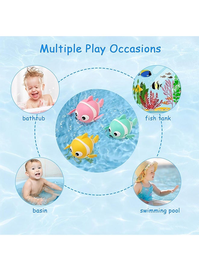 JOUDIYA 3PCS Baby Bath Toys, Wind-Up Paddling Pool Toys for 1-3 Year Olds, Floating Swimming Clownfish, Clockwork Water Toys Game for Kids, Toddler Girls and Boys, Bath Time Shower Gifts Blue Yello Pink - Image 2