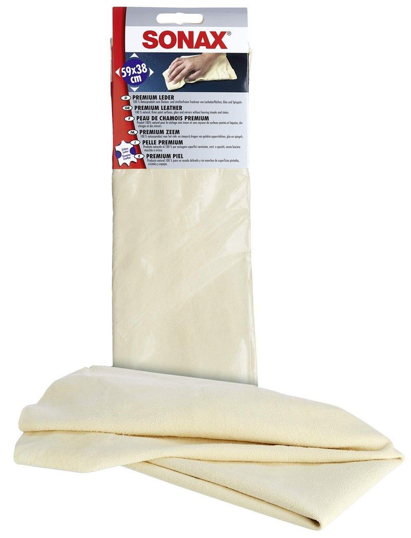 SONAX Premium Natural Leather Chamois | Extra Thick Sheepskin for Streak-Free Drying | Super Absorbent Car Drying Towel | Gentle on Paint & Clear Coat | Lint-Free, Swirl-Free Finish | 416300 | 20"x15" - Image 4