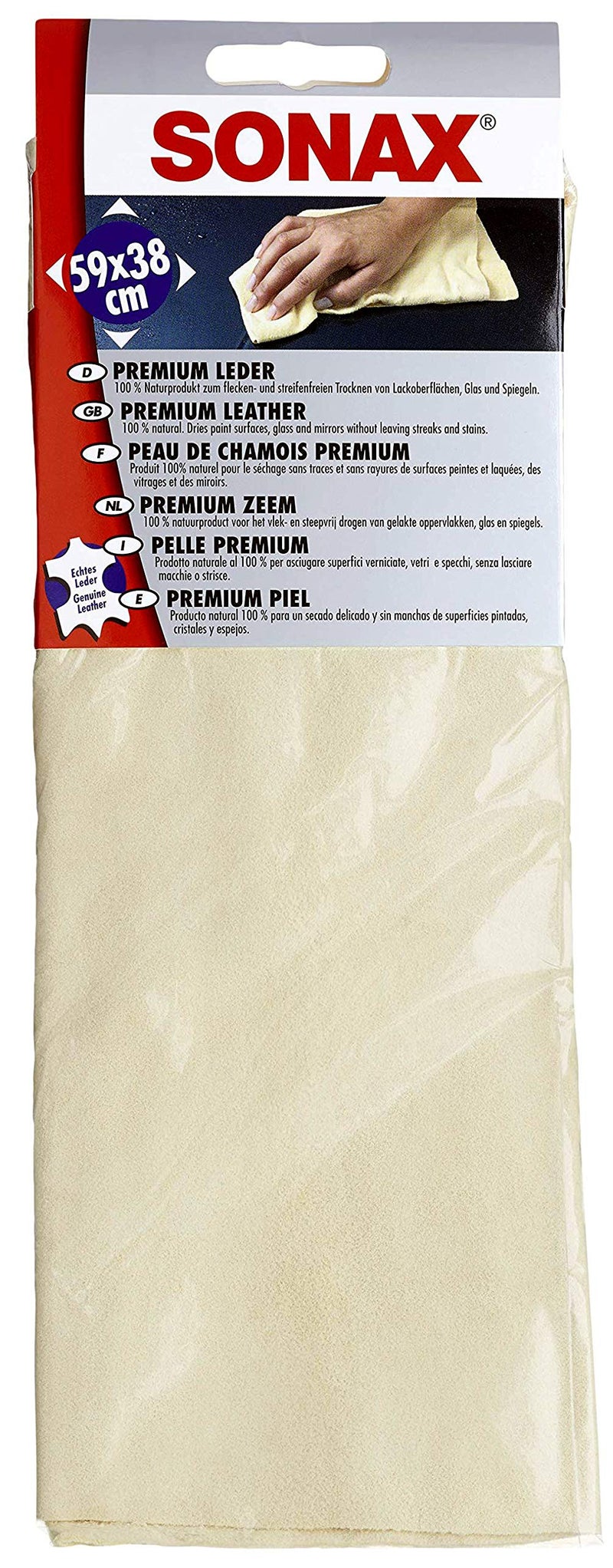 SONAX Premium Natural Leather Chamois | Extra Thick Sheepskin for Streak-Free Drying | Super Absorbent Car Drying Towel | Gentle on Paint & Clear Coat | Lint-Free, Swirl-Free Finish | 416300 | 20"x15" - Image 1