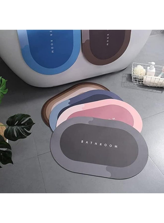 Non-Slip Bath Mat, Multi-Layer with Super Water Absorption with Rubber Layer, Fits Bathroom and Kitchen Floor, Multiple Colors (Oval Shape) - Image 1