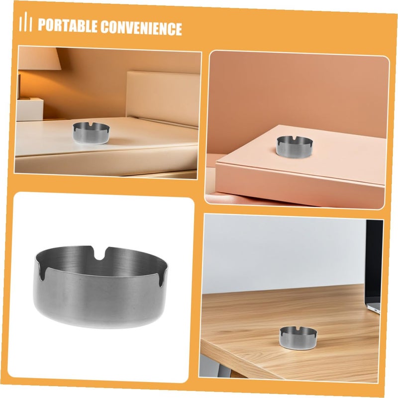 Stainless Steel Round Ashtray 8cm Indoor Outdoor Cigarette Tray for Home Office Patio - Image 4
