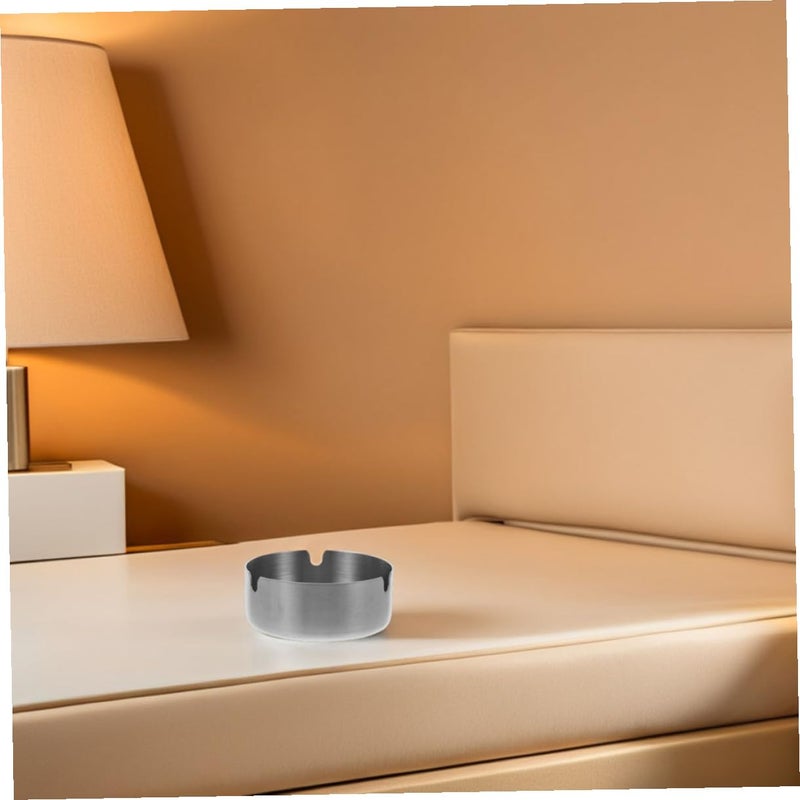Stainless Steel Round Ashtray 8cm Indoor Outdoor Cigarette Tray for Home Office Patio - Image 5