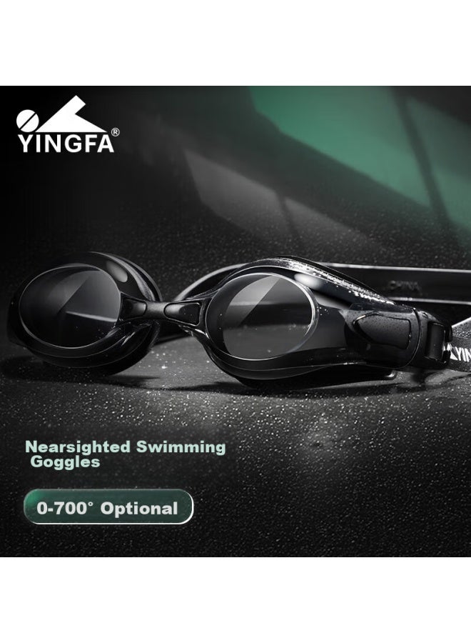 Yingfa Myopia Swimming Goggles For Men And Women, High-definition Anti-fog Waterproof Comfortable Large Frame With Strap, Prescription Swimming Gl, Black, 300 Degrees - Image 1
