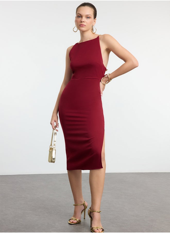 trendyol - Claret Red Adjustable Chain Accessory Detail Midi Dress TPRAW25EL00129 - Image 1