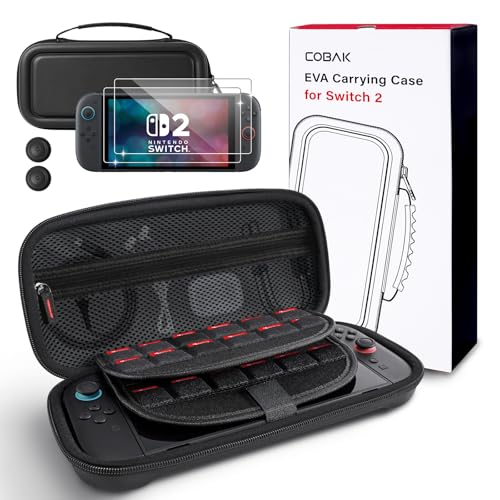 CoBak Large Capacity Carrying Case for Nintendo Switch 2 (2025) - 3 in 1 Accessories Bundle with 2 Screen Protectors, Thumb Grip Caps, 24 Game Cartridges, Hard Shell Portable Travel Pouch, Black - Image 1