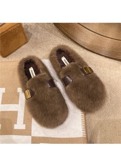 Furry Slip-Ons Womens Shoes 2024 Fall/Winter Brown