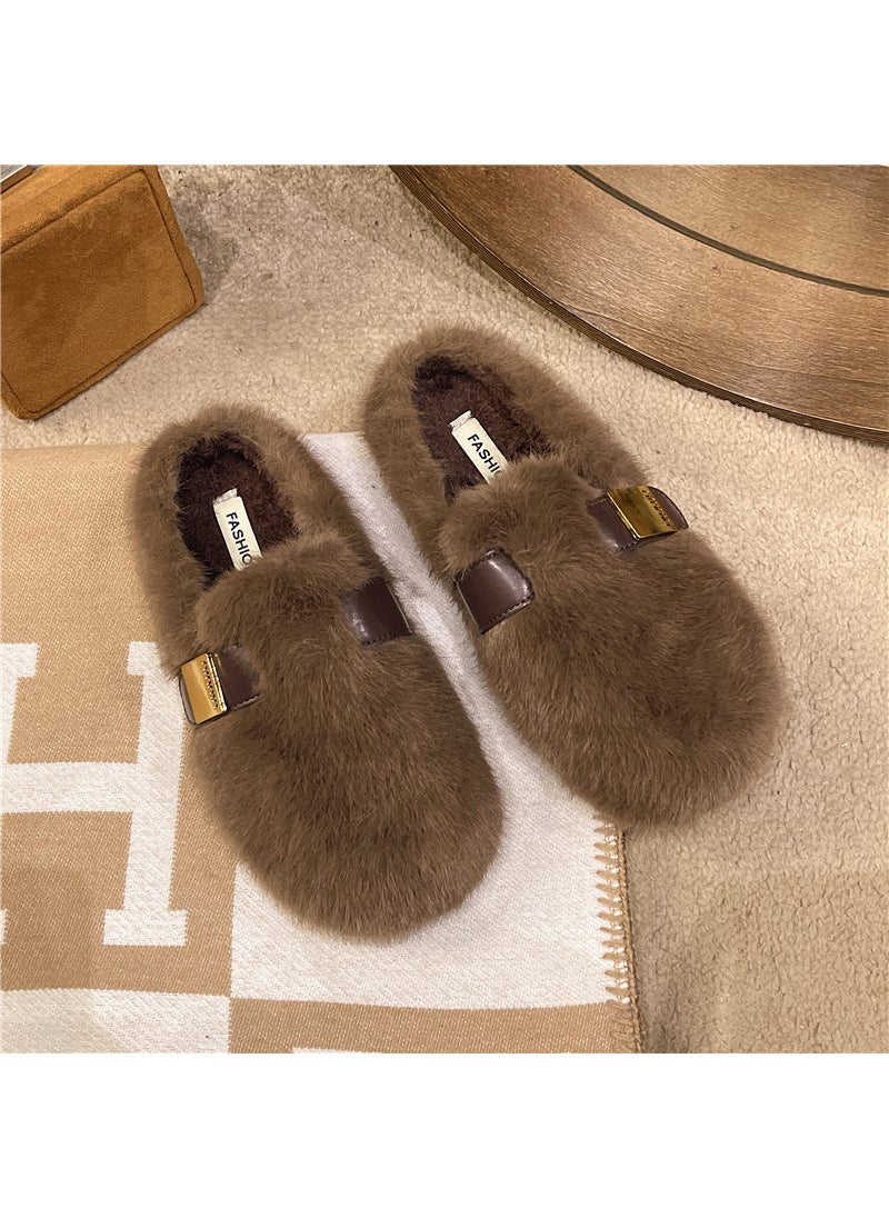 Generic - Furry Slip-Ons Womens Shoes 2024 Fall/Winter Brown - Image 1