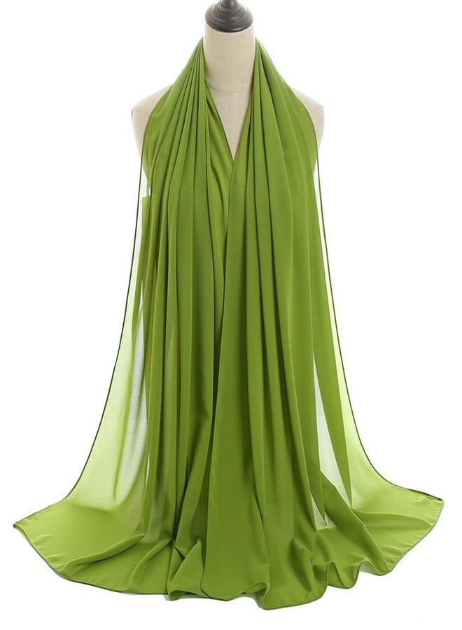 LMVERNA Solid Color Bubble Chiffon Scarf for Women Fashion Soft Hijab Long Scarfs Wrap Scarves, Green, Standard - Image 2