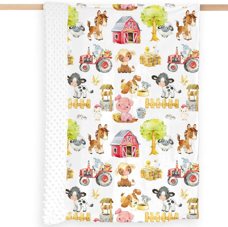 Buerhanerry Loyoot Farm Animals Barn Baby Blanket for Boys Girls Farm Themed Toddler Soft Minky Blanket with Double Layer Dotted Backing Newborn Nursery Receiving Baby Crib Horse Cow Pig Chicken Dog 30x40 - Image 4