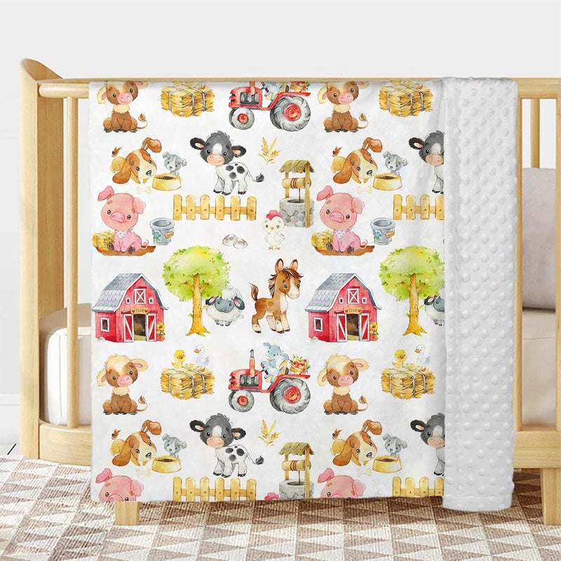 Buerhanerry Loyoot Farm Animals Barn Baby Blanket for Boys Girls Farm Themed Toddler Soft Minky Blanket with Double Layer Dotted Backing Newborn Nursery Receiving Baby Crib Horse Cow Pig Chicken Dog 30x40 - Image 2