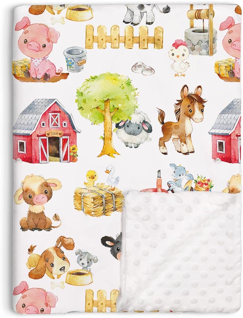 Buerhanerry Loyoot Farm Animals Barn Baby Blanket for Boys Girls Farm Themed Toddler Soft Minky Blanket with Double Layer Dotted Backing Newborn Nursery Receiving Baby Crib Horse Cow Pig Chicken Dog 30x40 - Image 1