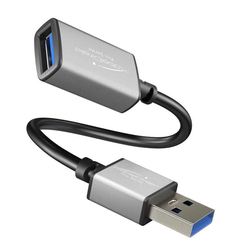 KabelDirekt USB 3.0 Extension Cable – 0.15m USB-A Male to Female Extension Cord – Black/Space Grey - Image 1