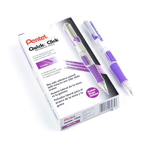 Pentel QUICK CLICK Mechanical Pencil 07mm Violet Barrel Box of 12 Pencils PD217V - Image 1