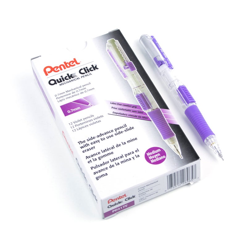 Pentel QUICK CLICK Mechanical Pencil 07mm Violet Barrel Box of 12 Pencils PD217V - Image 2