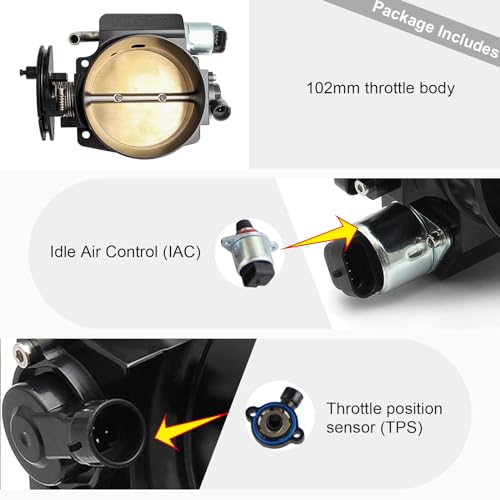 POSENG 102mm Throttle Body 4-Bolt for LS1 LS2 LS3 LS6 LS7 LSX Drive by Cable with Throttle Position Sensors TPS IAC Aluminum Black HTRACING - Image 2