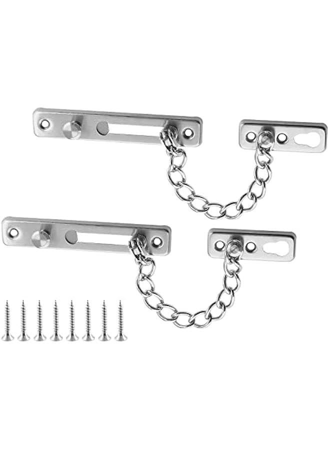 MOXO 2  Stainless Steel Door Chain Lock Door Guard with Spring AntiTheft Press Lock Sier with Screws - Image 1