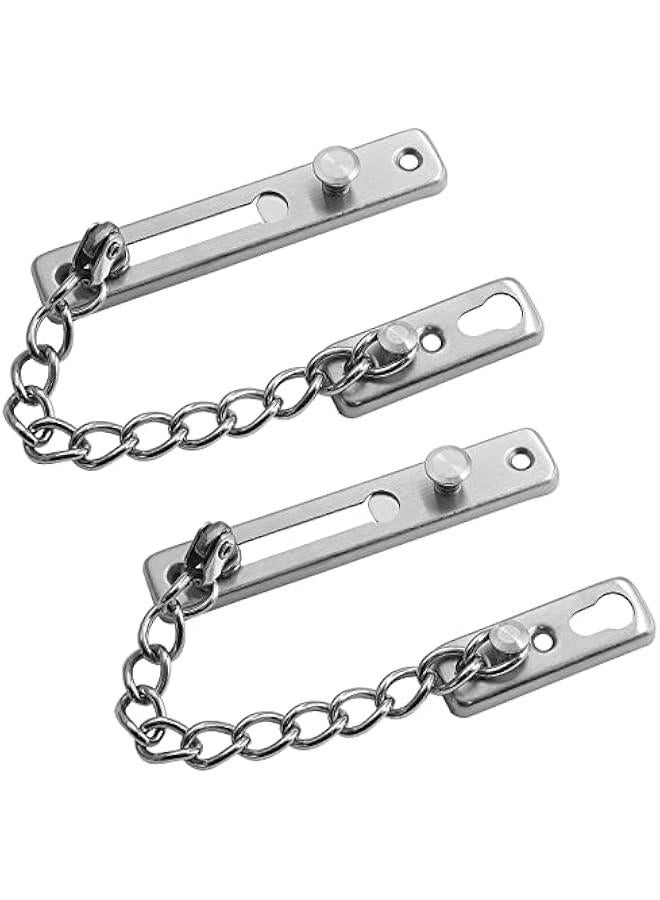 MOXO 2  Stainless Steel Door Chain Lock Door Guard with Spring AntiTheft Press Lock Sier with Screws - Image 2