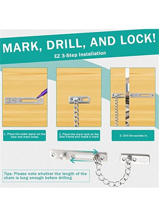 MOXO 2  Stainless Steel Door Chain Lock Door Guard with Spring AntiTheft Press Lock Sier with Screws - Image 4