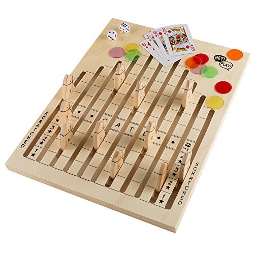 Hey Play Wooden Horse Race Game Includes Dice Cards and Chips Indoor and Outdoor Board Games for Adults Kids Boys and Girls Ages 6 and Up by Hey Play - Image 1