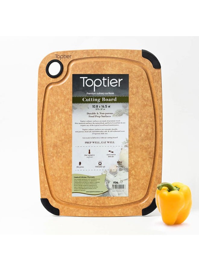 toptier Cutting Board for Kitchen, Wood Fiber Cutting Board, Non-Slip Series Wooden Chopping Board, Dishwasher Safe, Juice Grooves Medium (14.5" x 11") Beige WF-SC002-B - Image 1
