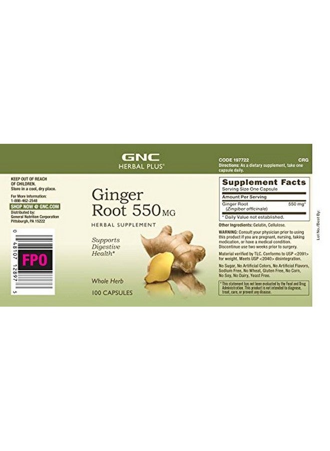 GNC Herbal Plus Ginger Root 550Mg 100 Capsules Supports Digestive Health - Image 4