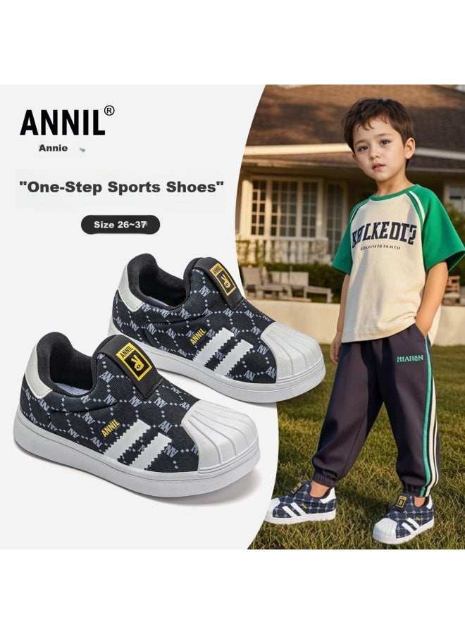 Annil Girls' Slip-on Sneakers, New Spring Style, Boys' Children's Shell Toe Skateboard Shoes, 4184 Black, Size 35 - Image 2