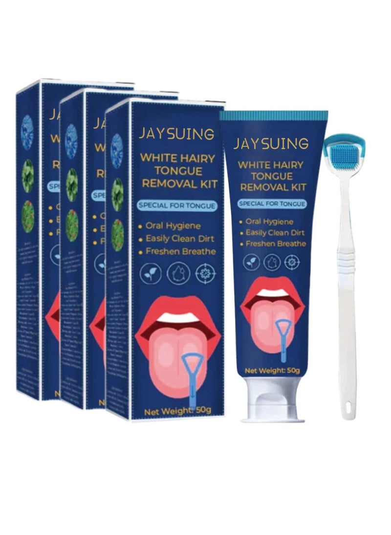 Jaysuing 3-PACK Oral Care Odor Removal Tongue Coating Cleaning Kit 50g*3 - Image 1