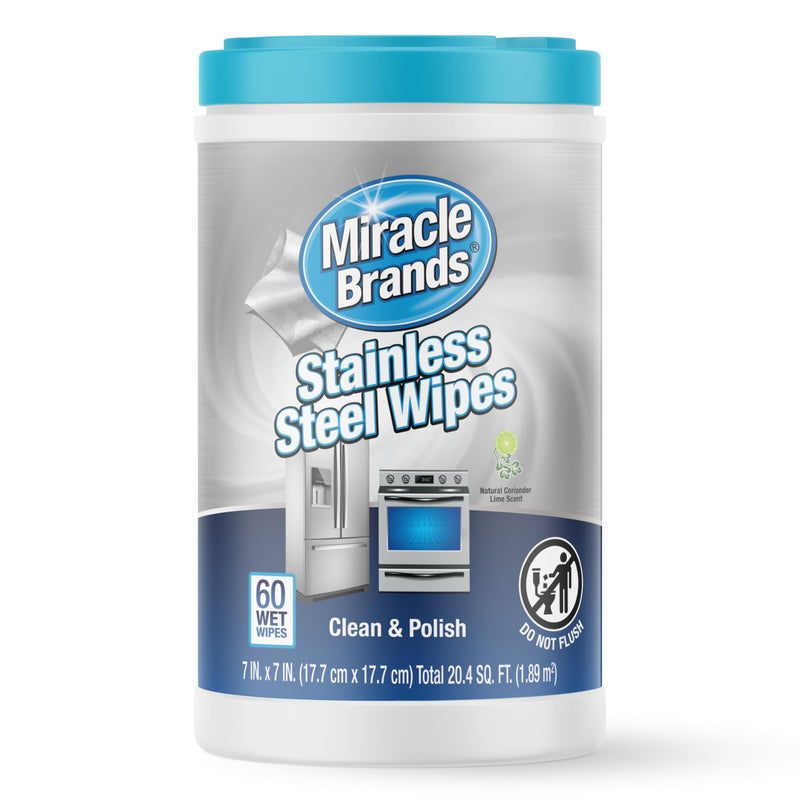 MiracleWipes for Stainless Steel, Great for Kitchen and Appliances, Including Oven, Refrigerator, Dishwasher, Microwave, Sink, Hood, Grill, Removes Fingerprints and Smudges - 60 Count - Image 1