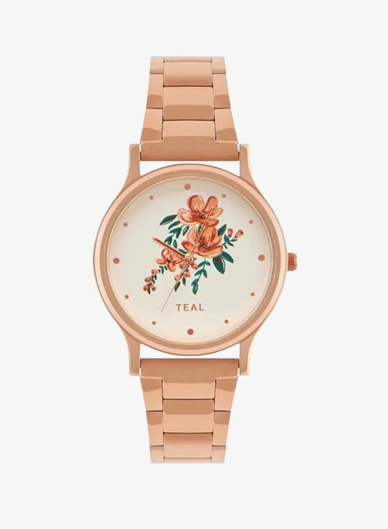 Chumbak TEAL by Chumbak Jungle Flowers Watch, Metal link Strap