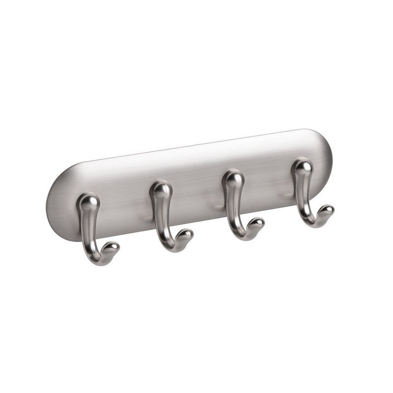 IDesign iDesign York BPAFree Plastic AFFIXX SelfAdhesive 4Hook Key Rack  6 x 18 x 12 BrushedChrome 