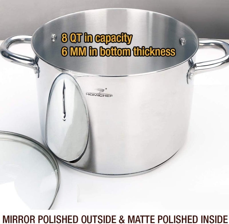 HOMICHEF Stock Pot 8 Quart with Lid Nickel Free Stainless Steel - Mirror Polished Stockpot 8 Quart with Lid - HEALTHY COOKWARE Stockpots 8 Quart - Soup Pot 8 Qt Cooking Pot Induction Pot With Lid - Image 2