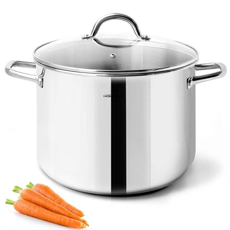 HOMICHEF Stock Pot 8 Quart with Lid Nickel Free Stainless Steel - Mirror Polished Stockpot 8 Quart with Lid - HEALTHY COOKWARE Stockpots 8 Quart - Soup Pot 8 Qt Cooking Pot Induction Pot With Lid - Image 1